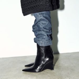 NWT Zara Heeled Wedge Ankle Boots
